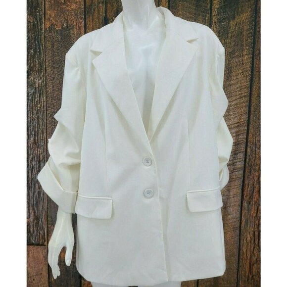 New Danielle Bernstein White Blazer Womens XL Cloud Ruched Sleeves Jacket - Picture 5 of 9
